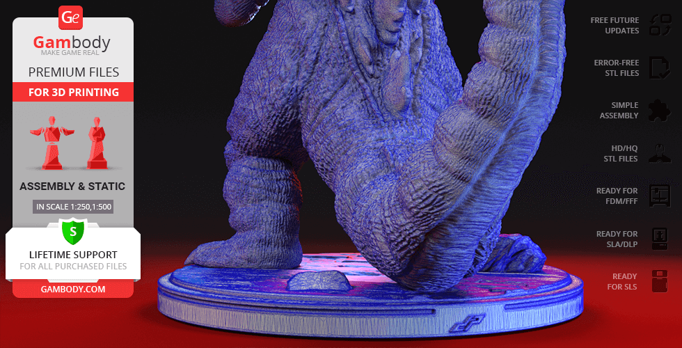 3D model of Godzilla's detailed foot and tail on a circular base for printing.