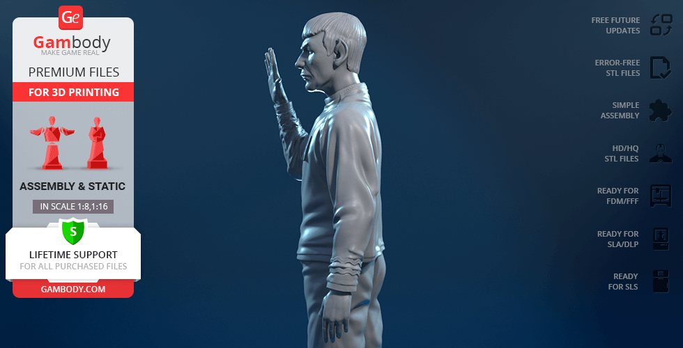3D printable model of a character in a uniform, performing a raised hand gesture.