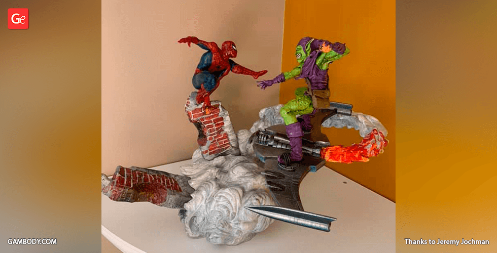 Buy Spider-Man vs Green Goblin 3D Printing Figurines in Diorama | Assembly