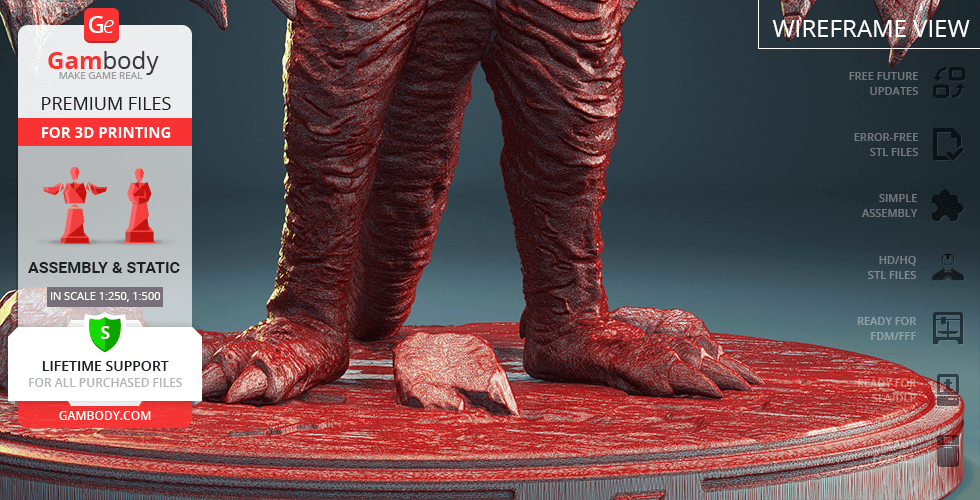 A detailed 3D model of creature feet on a textured base, designed for 3D printing.
