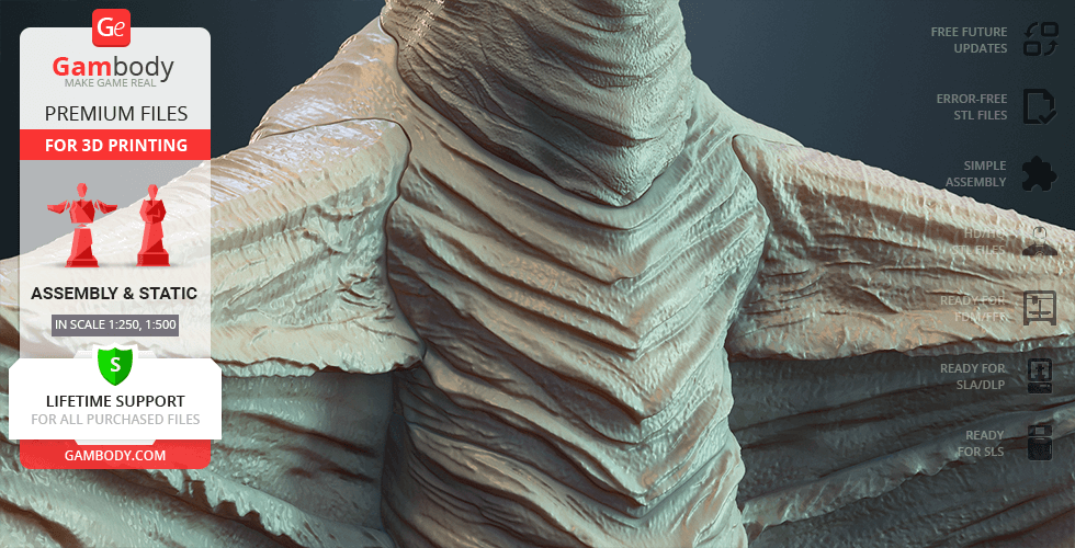 A detailed 3D model of a creature with textured, layered skin and broad wings outstretched for 3D printing.