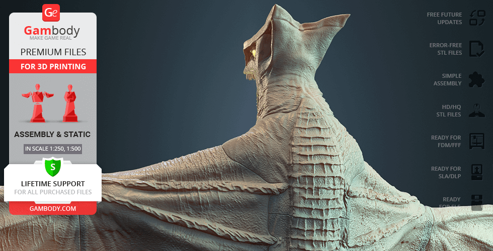 A detailed 3D model of Gyaos with textured wings and head, suitable for 3D printing.
