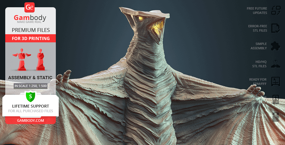 A 3D model of Gyaos with outstretched wings, designed for 3D printing.