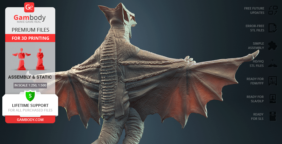 A 3D model of Gyaos, a winged creature, with detailed textures and spread wings, ready for printing.