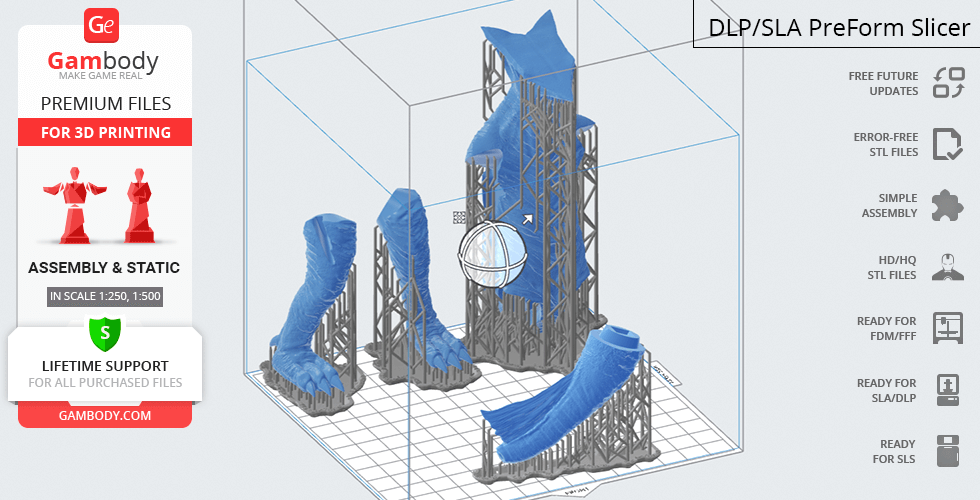 3D model parts of Gyaos from a video game, prepared for 3D printing with supports.
