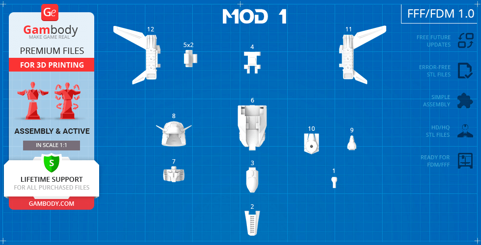 Image showing labeled 3D printing model parts for Hyperion M-03 assembly.
