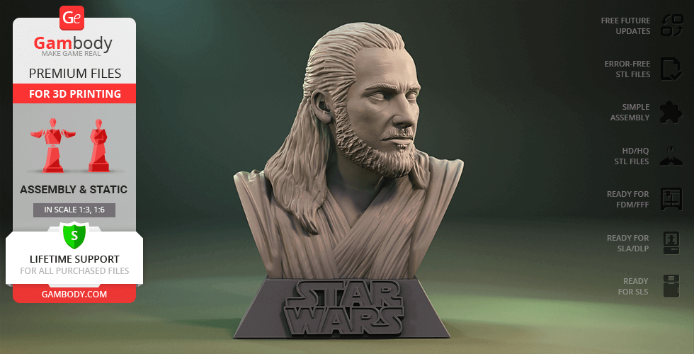 Buy Qui-Gon Jinn Bust 3D Printing Figurine | Assembly