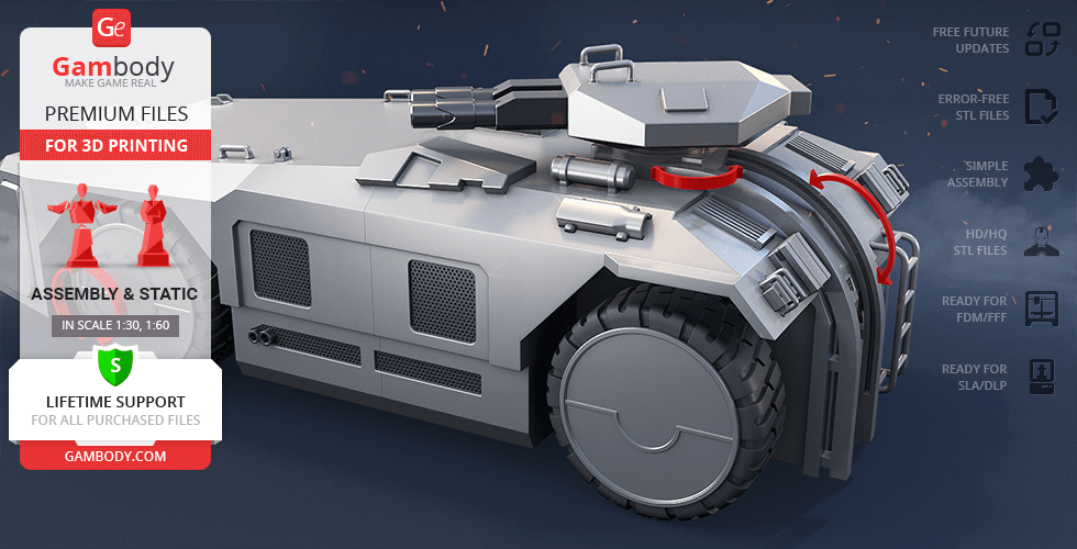 A detailed 3D model of the M577 APC vehicle, designed for 3D printing by Gambody.