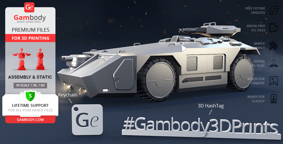 Futuristic armored personnel carrier 3D model, designed for 3D printing.