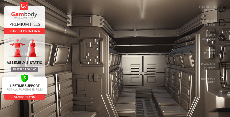 3D model of a detailed interior of an M577 APC, showing seating and storage areas.