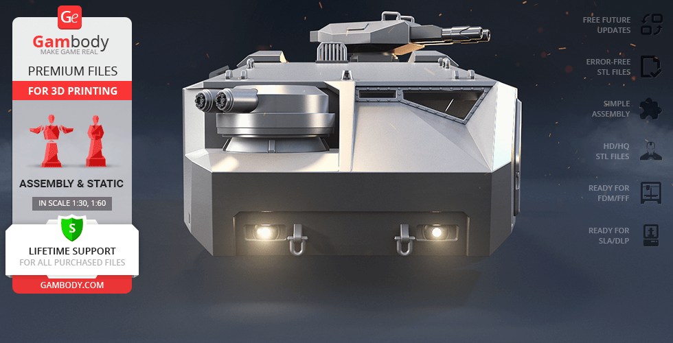 3D model of an armored personnel carrier (APC) with guns, ready for 3D printing from Gambody.