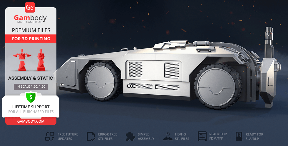 A 3D model of an M577 APC vehicle, showcasing its detailed side profile for printing.