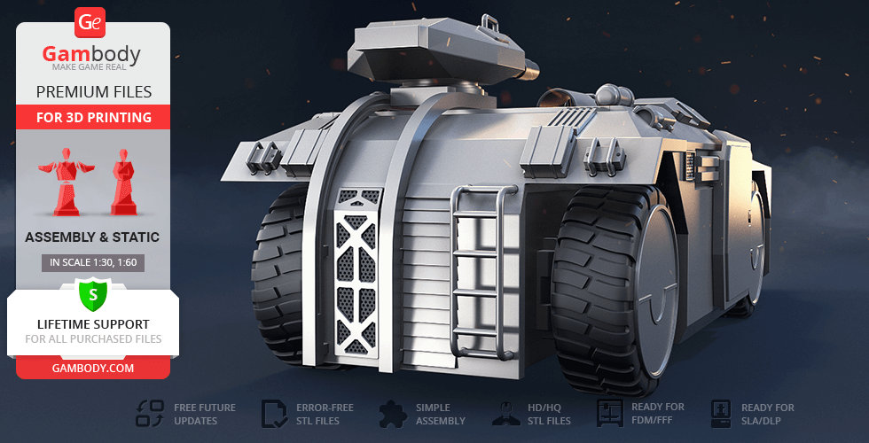 3D model rendering of M577 APC vehicle for 3D printing, showcasing detailed design and build.