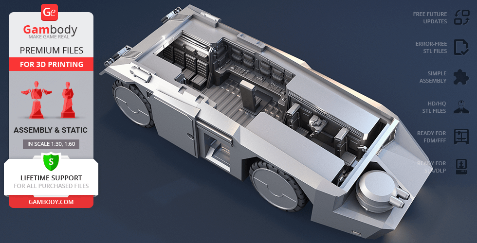 Detailed 3D model of futuristic M577 APC vehicle, designed for 3D printing.