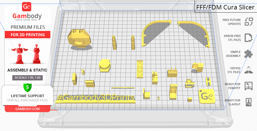 3D printer slicing view of M577 APC parts, with various pieces arranged on a virtual build plate.