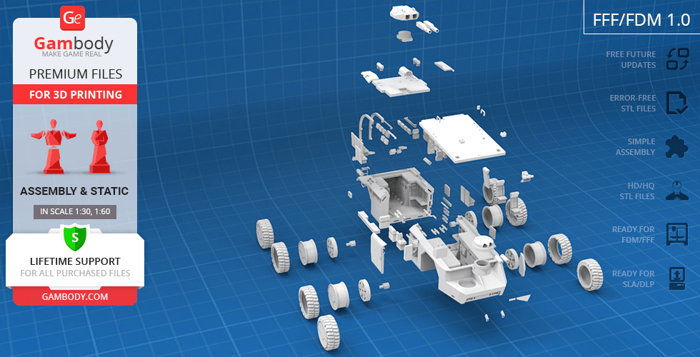 Exploded view of M577 APC 3D model assembly, showing detailed parts layout for 3D printing.